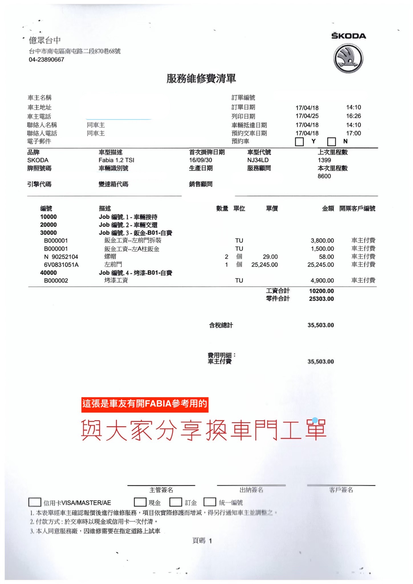 FABIA 換車門參考